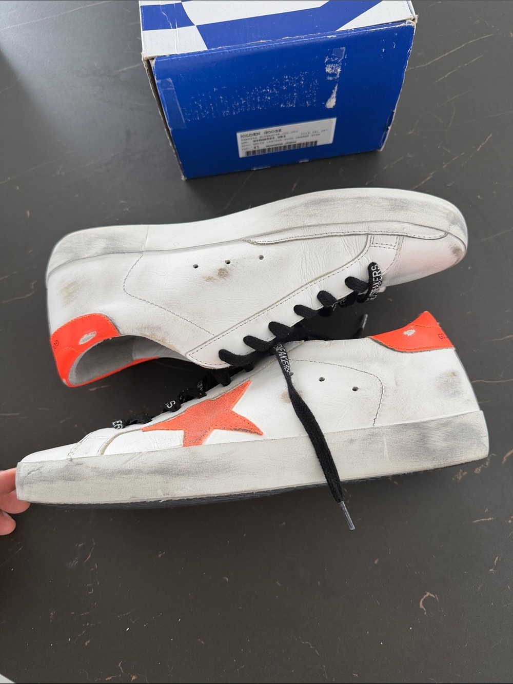 Golden Goose superstars White Leather Sneakers with Blue Box Label